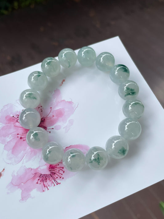 Icy Bluish Green Jadeite Bracelet - Round Beads (NJBA087)