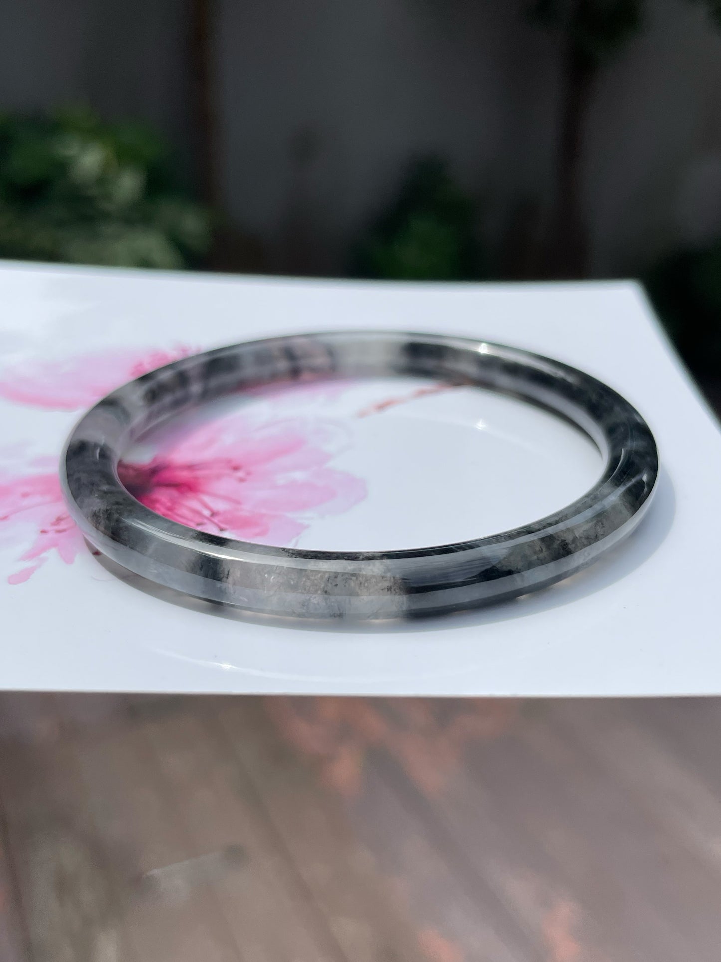 Icy Black Jade Bangle | 54mm (NJBA088)