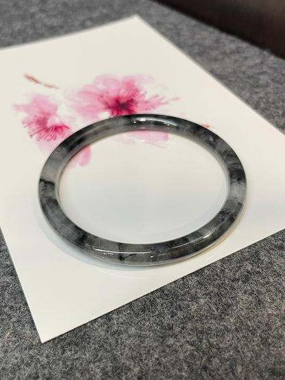 Icy Black Jade Bangle | 54mm (NJBA088)