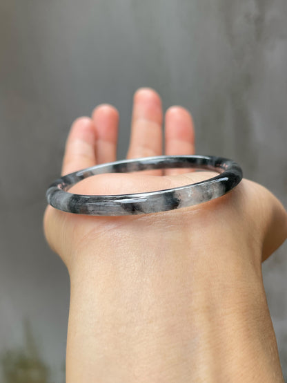 Icy Black Jade Bangle | 54mm (NJBA088)