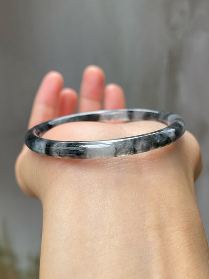 Icy Black Jade Bangle | 54mm (NJBA088)