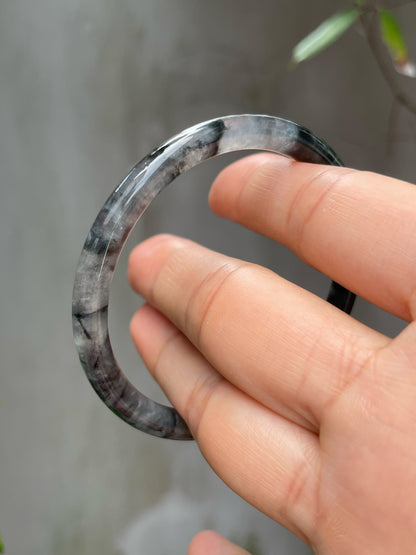 Icy Black Jade Bangle | 54mm (NJBA088)