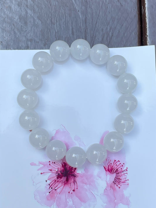 White Jadeite Bracelet - Round Beads (NJBA089)