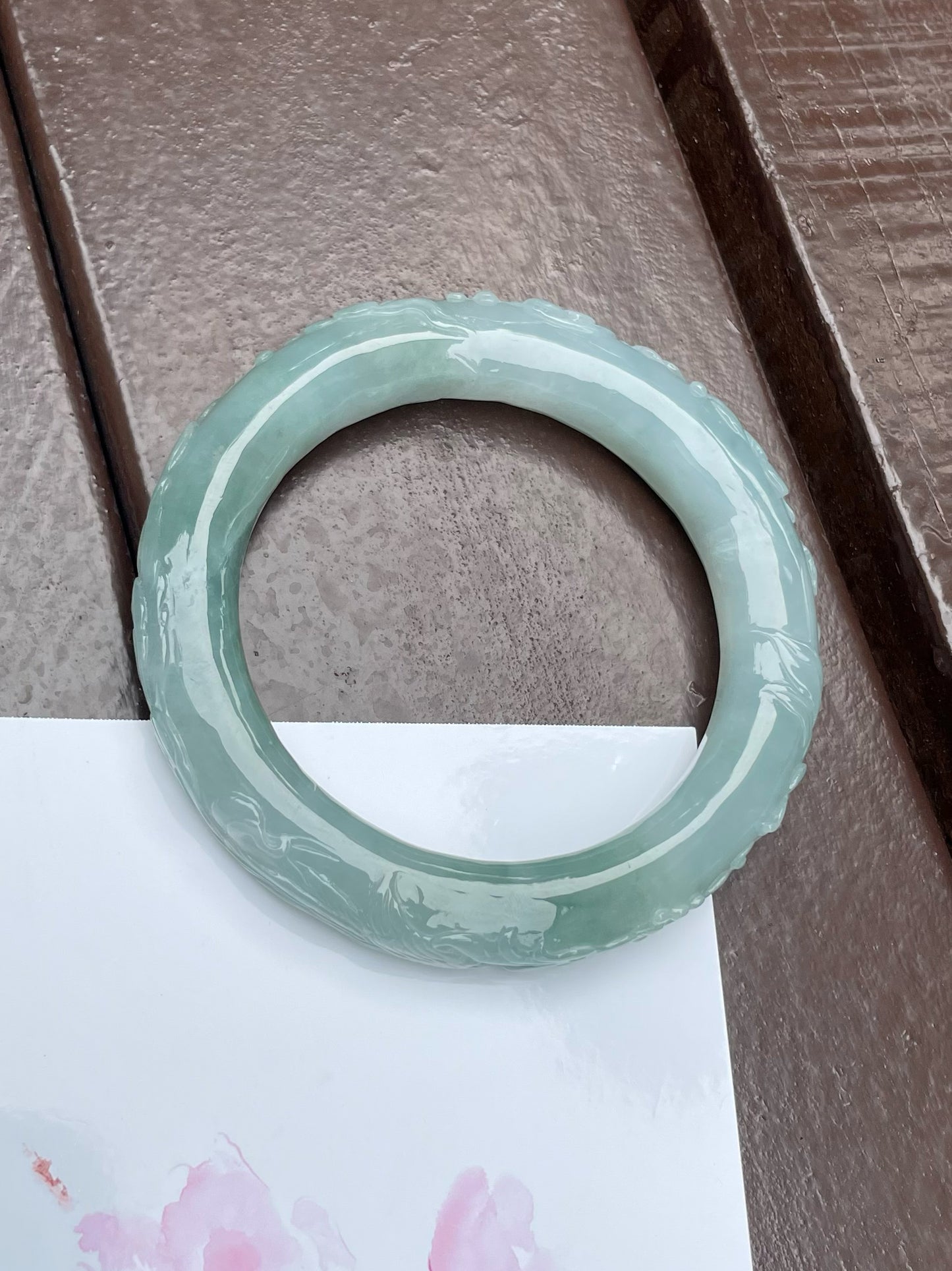 Light Green Carved Jade Bangle | 63mm (NJBA090)