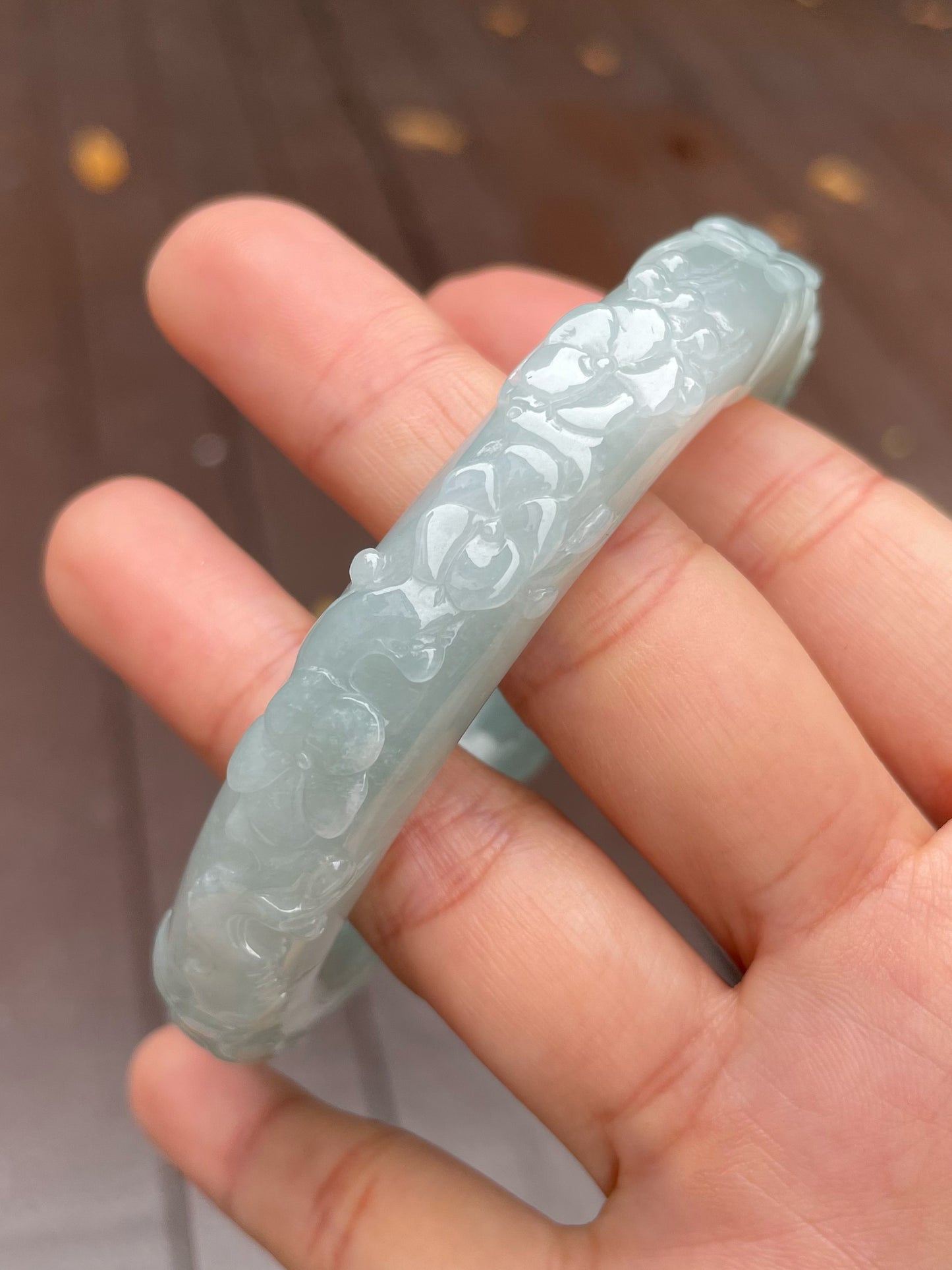 Light Green Carved Jade Bangle | 63mm (NJBA090)