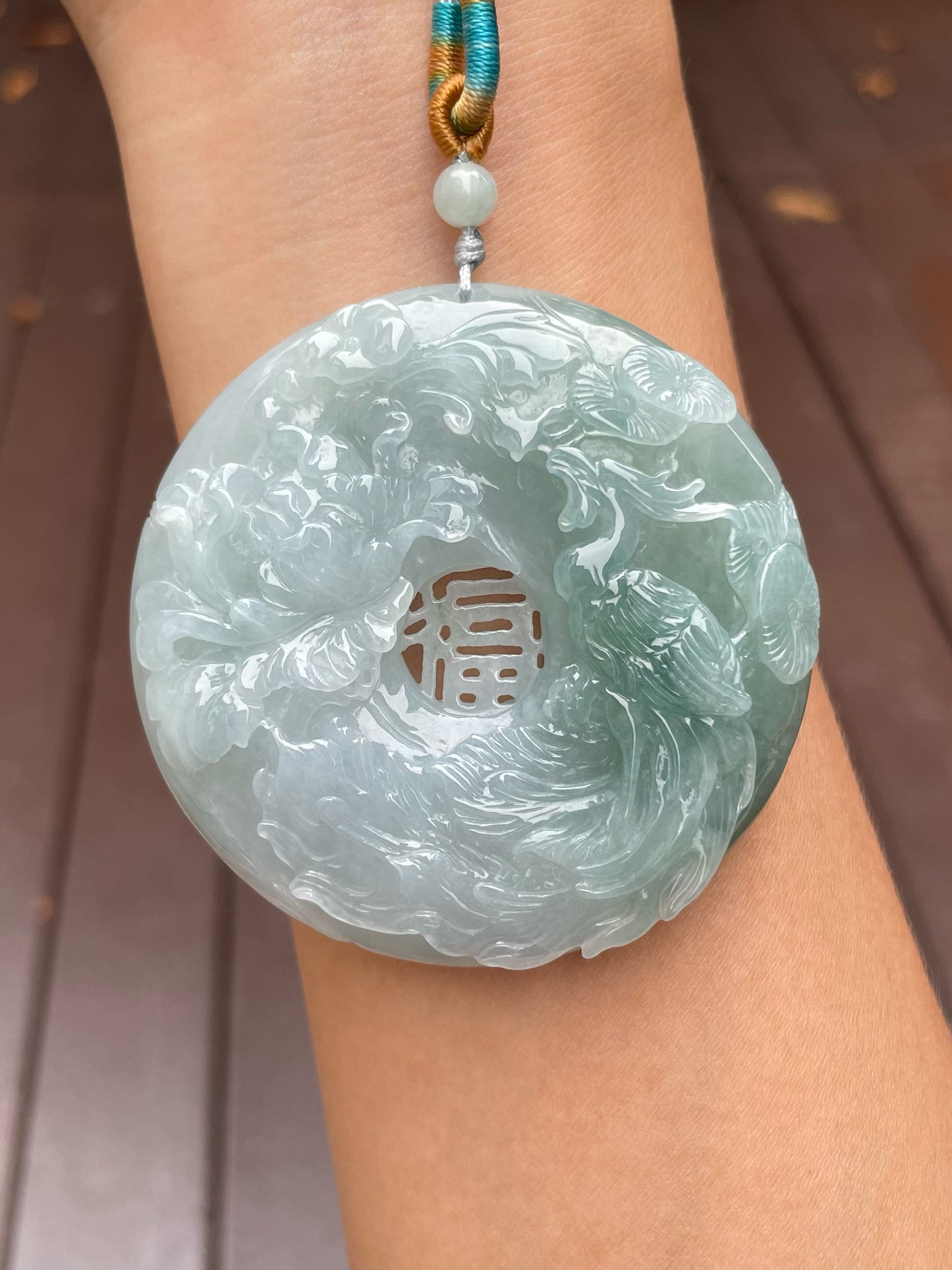 Light Green Carved Jade Bangle | 63mm (NJBA090)