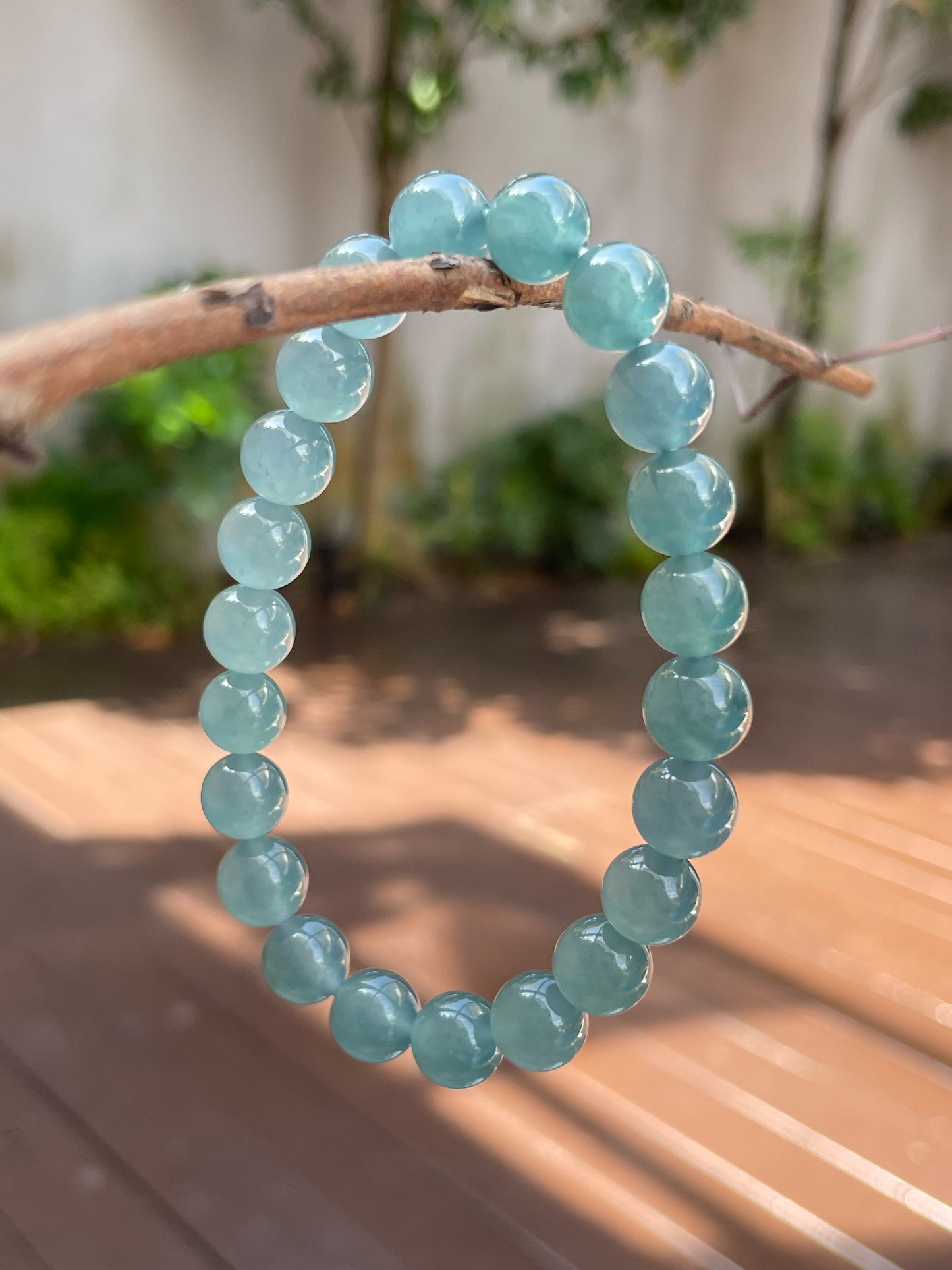 Greenish Blue Jade Bracelet - Round Beads (NJBA094)