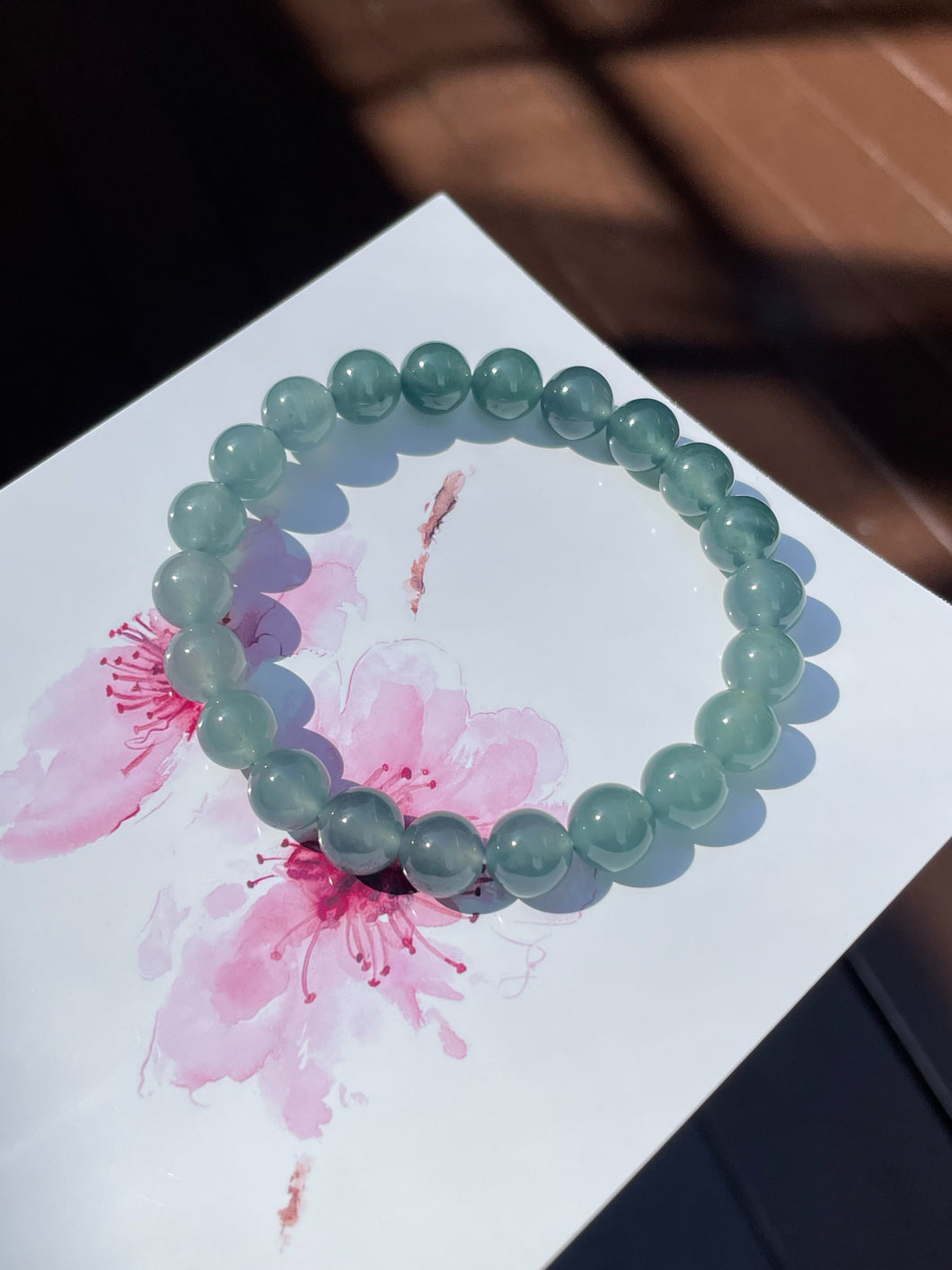Greenish Blue Jade Bracelet - Round Beads (NJBA094)
