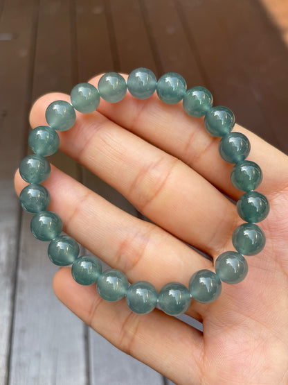 Greenish Blue Jade Bracelet - Round Beads (NJBA094)