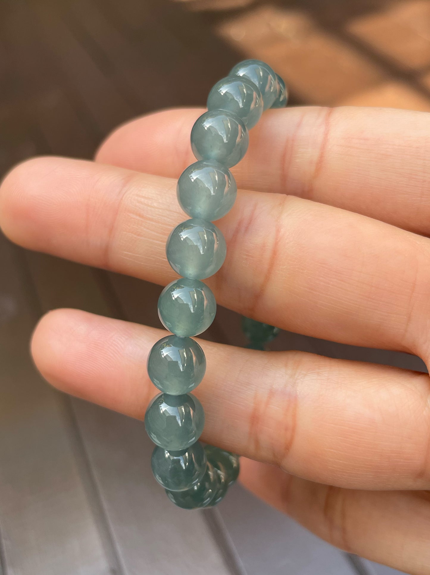 Greenish Blue Jade Bracelet - Round Beads (NJBA094)