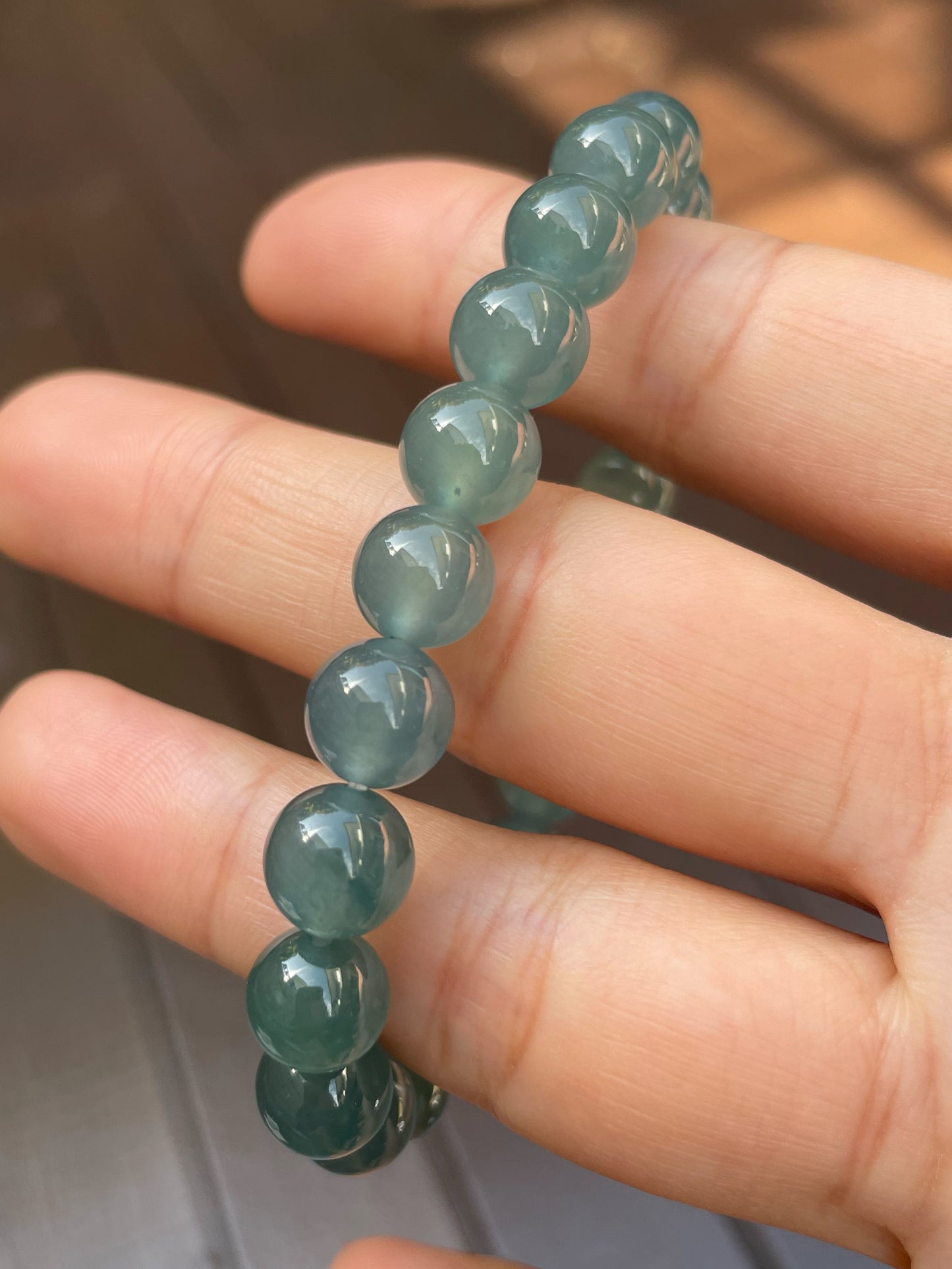 Greenish Blue Jade Bracelet - Round Beads (NJBA094)