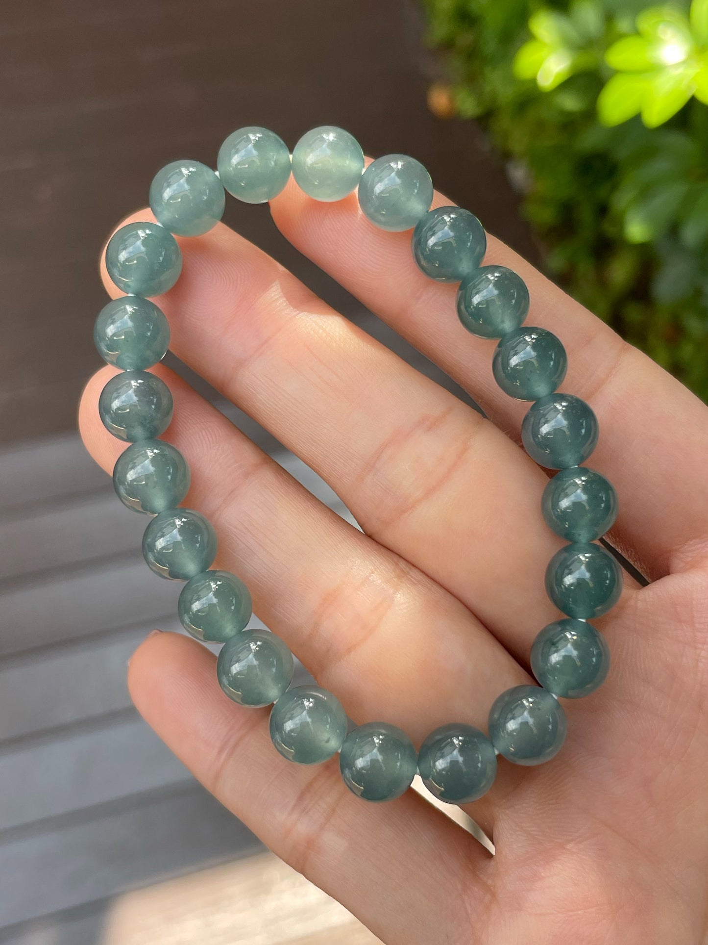 Greenish Blue Jade Bracelet - Round Beads (NJBA094)