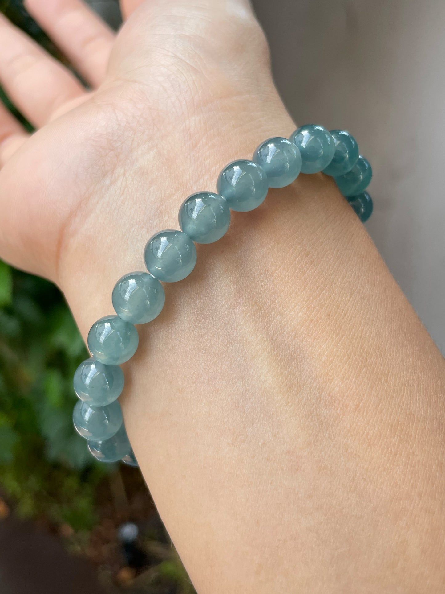 Greenish Blue Jade Bracelet - Round Beads (NJBA094)