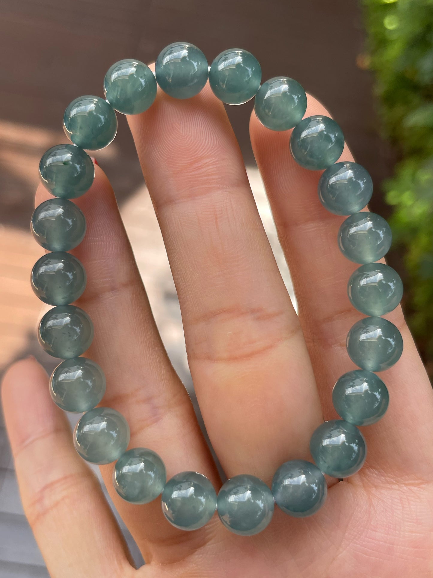 Greenish Blue Jade Bracelet - Round Beads (NJBA094)