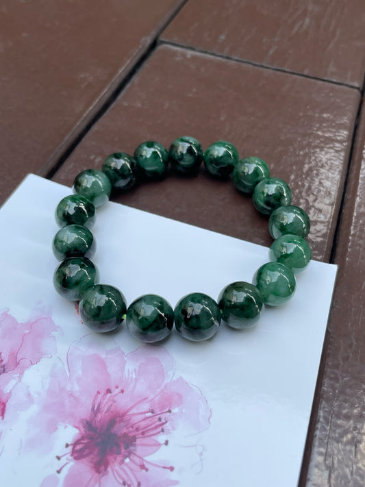 Dark Green Jade Bracelet - Round Beads (NJBA099)