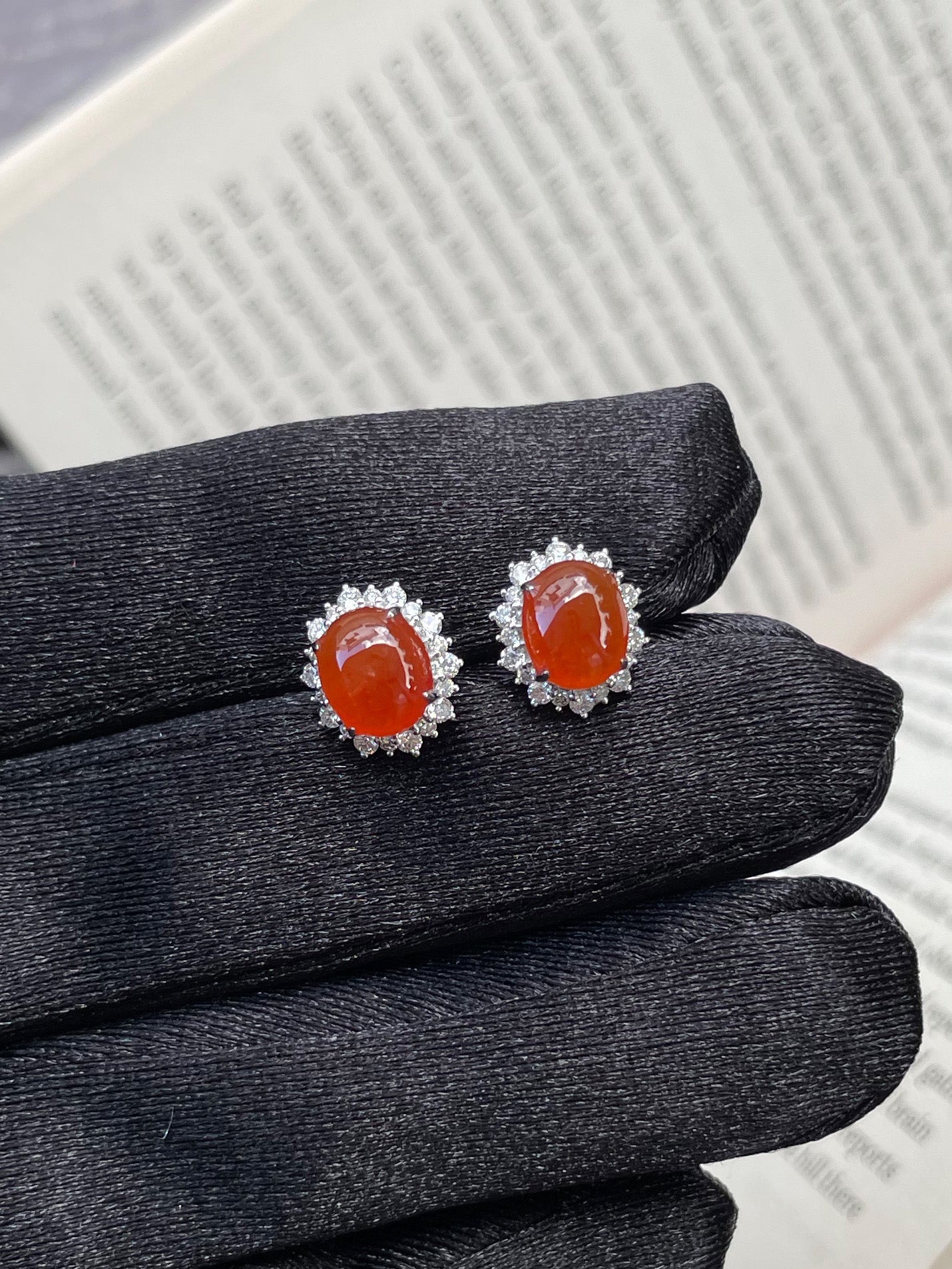 Orangey Red Jadeite Cabochon Earrings (NJE004)