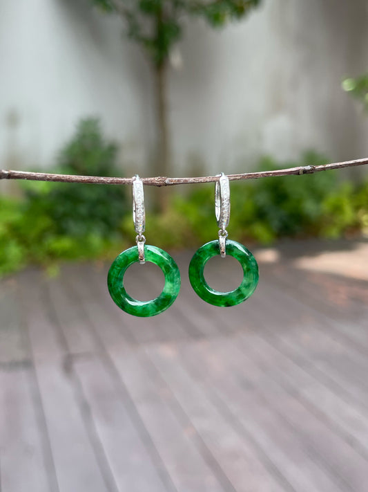 Dark Green Jadeite Earrings - Hoop Shaped (NJE005)