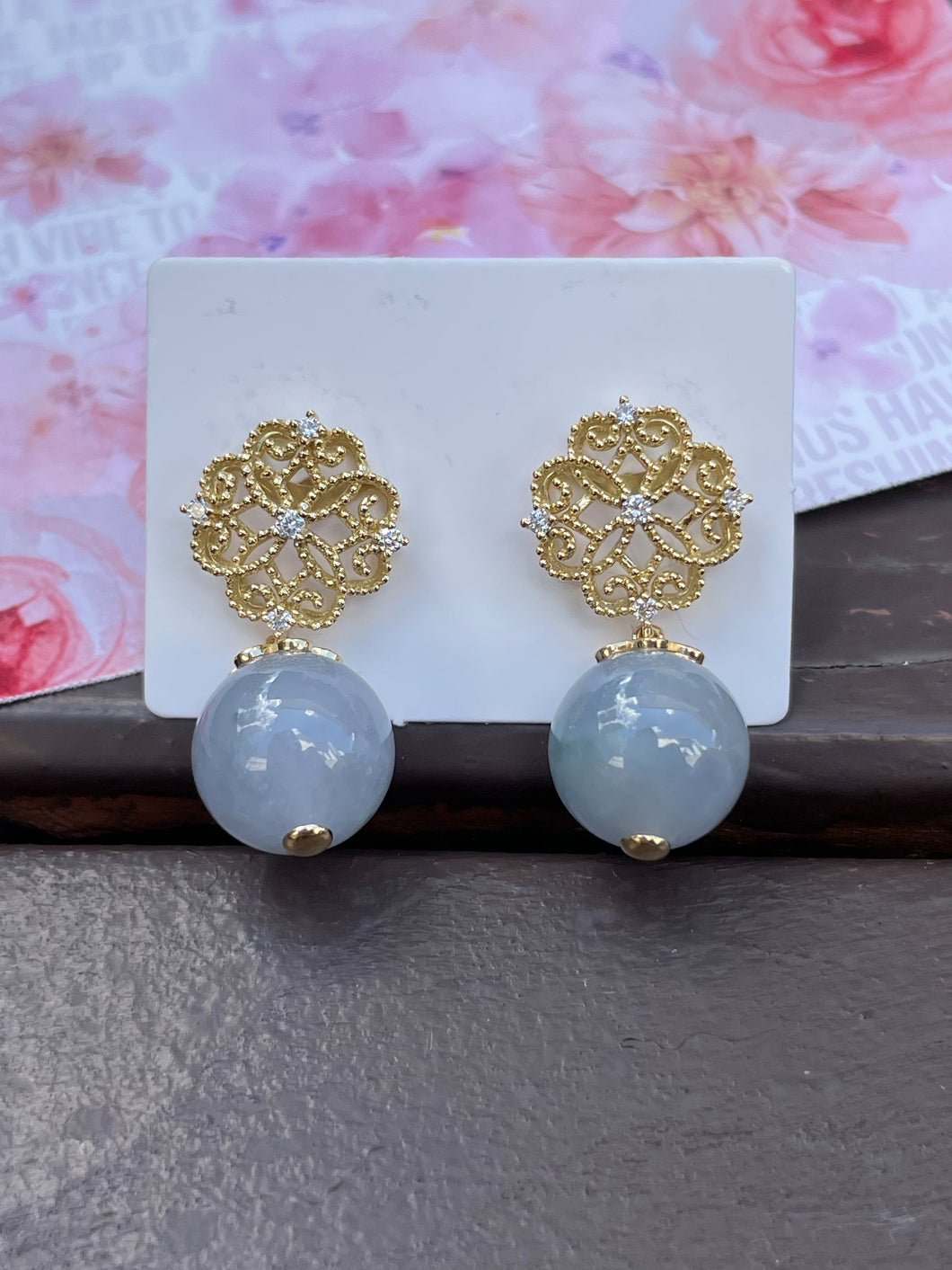 Lavender Beads Jadeite Earrings (NJE010)