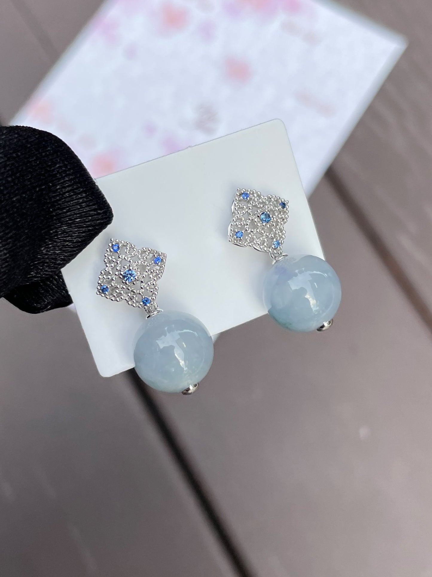 Lavender Beads Jadeite Earrings (NJE012)