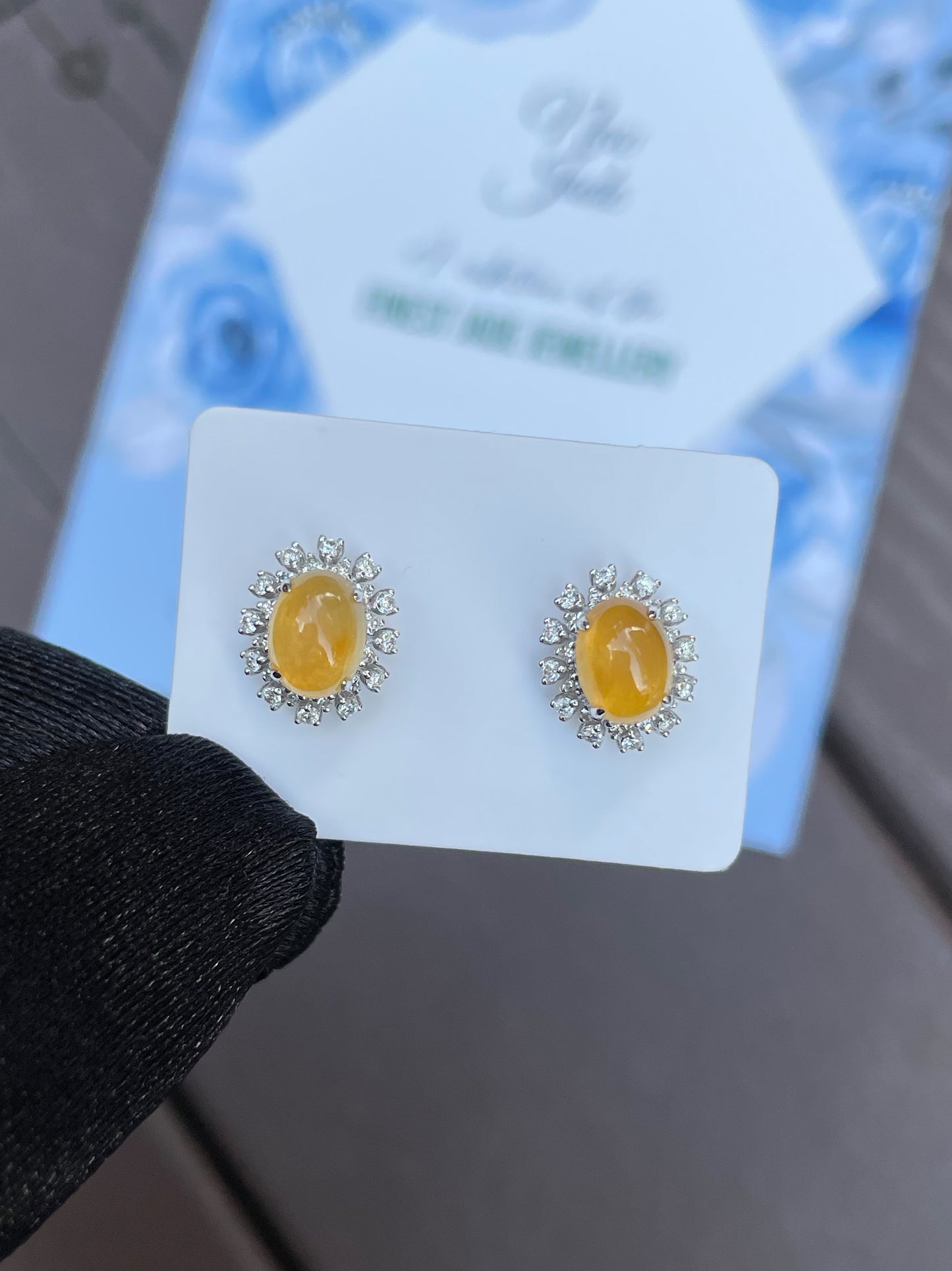 Yellow Jadeite Cabochon Earrings (NJE015)