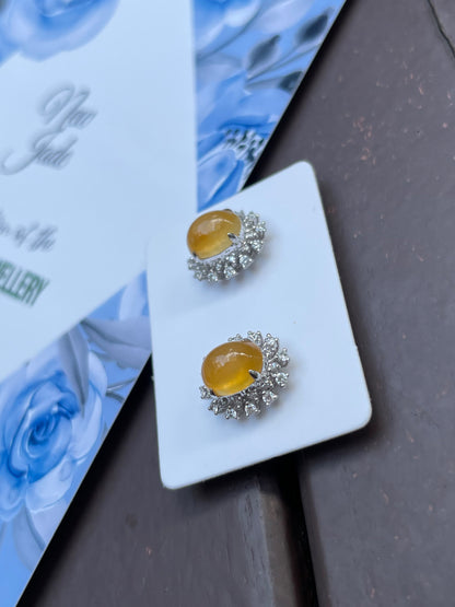 Yellow Jadeite Cabochon Earrings (NJE015)