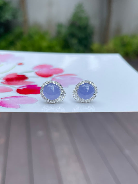 Lavender Jadeite Cabochon Earrings (NJE017)