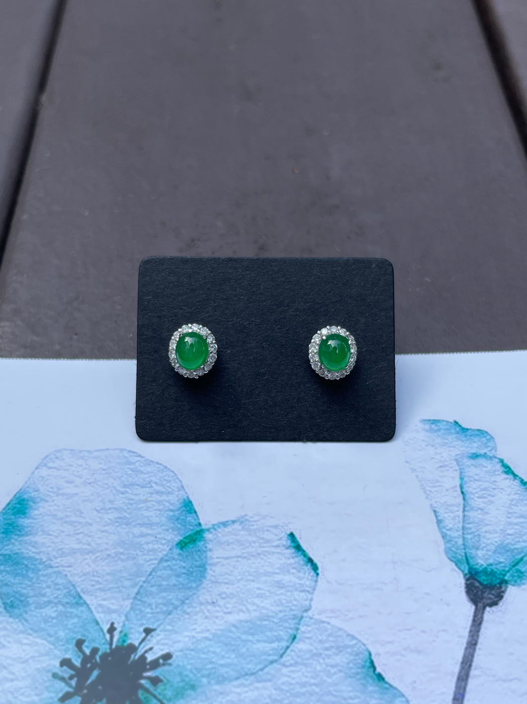 Green Jadeite Cabochon Earrings (NJE018)