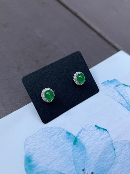 Green Jadeite Cabochon Earrings (NJE018)