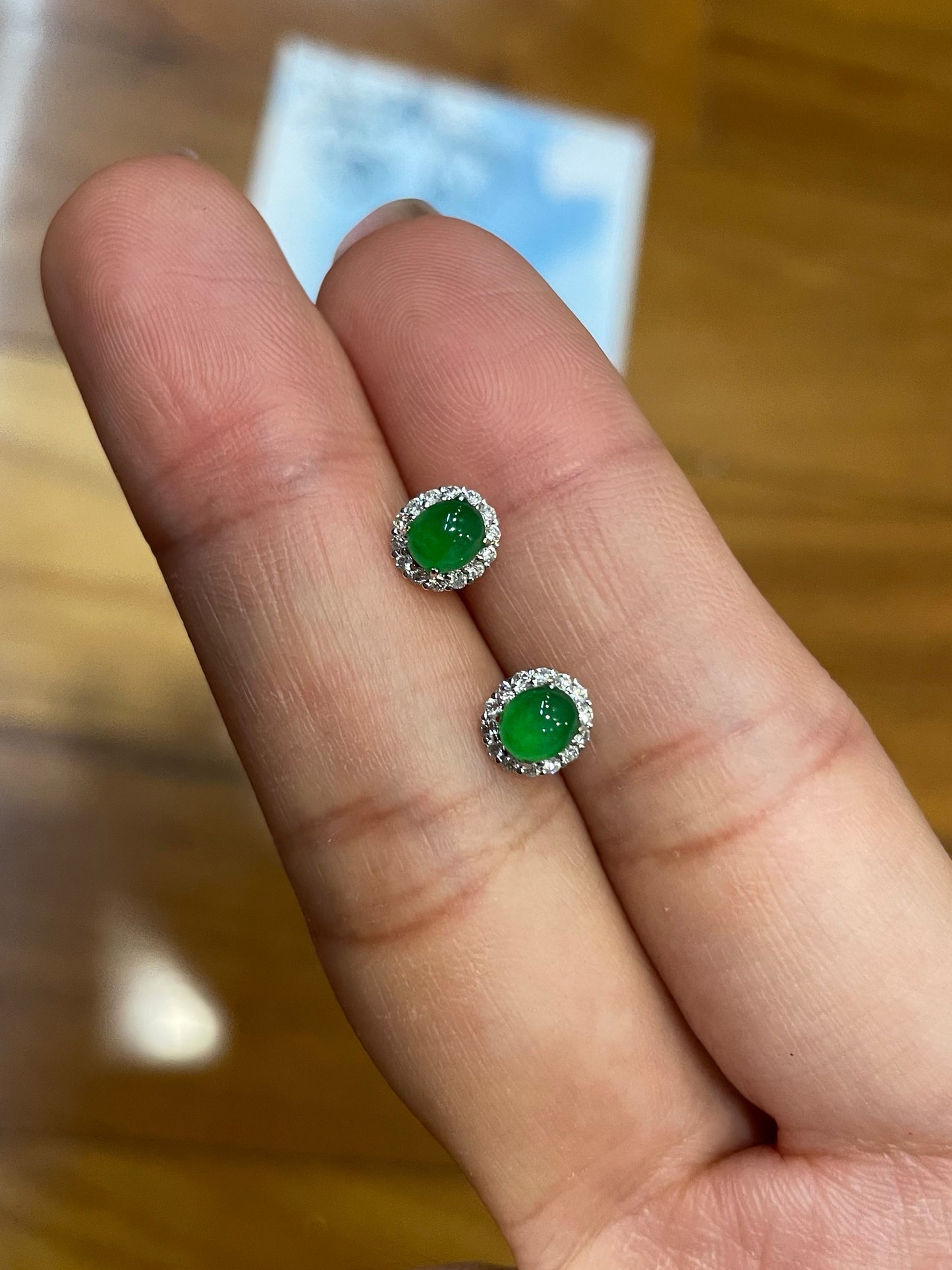 Green Jadeite Cabochon Earrings (NJE018)