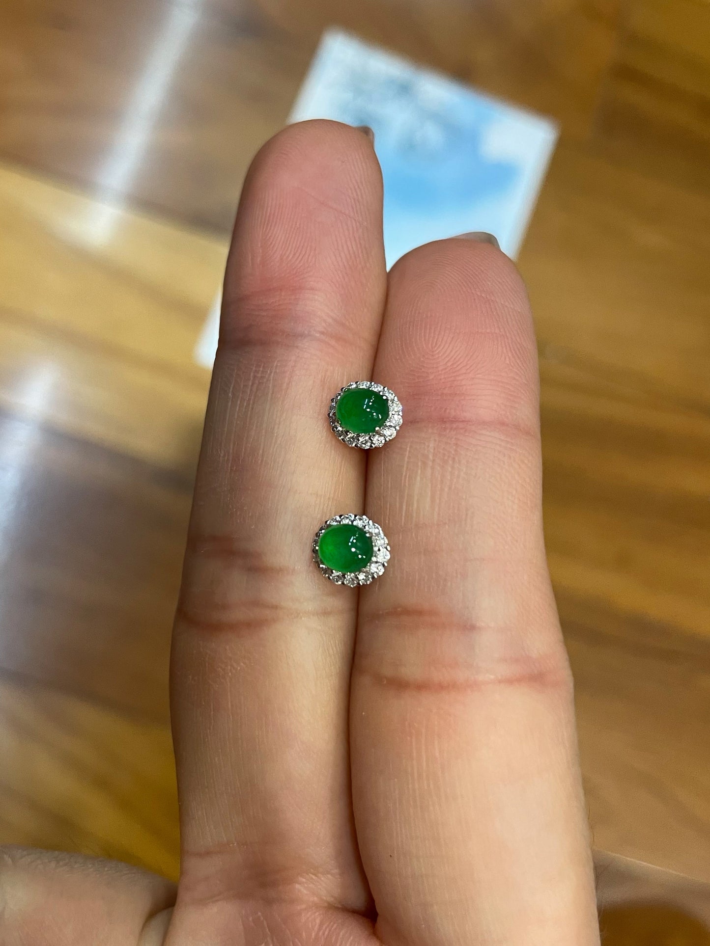 Green Jadeite Cabochon Earrings (NJE018)