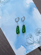 Load image into Gallery viewer, Green Jadeite Dangling Earrings  - Pea Pod Carvings (NJE019)
