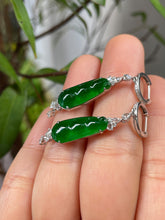 Load image into Gallery viewer, Green Jadeite Dangling Earrings  - Pea Pod Carvings (NJE019)
