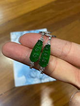 Load image into Gallery viewer, Green Jadeite Dangling Earrings  - Pea Pod Carvings (NJE019)
