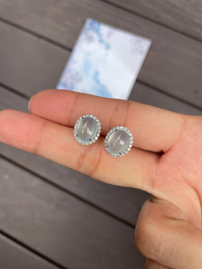 Icy Jadeite Cabochon Earrings (NJE020)