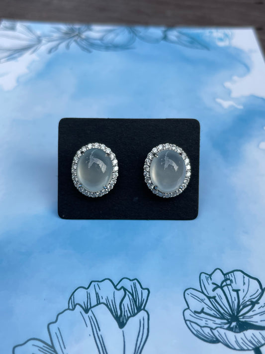 Icy Jadeite Cabochon Earrings (NJE020)