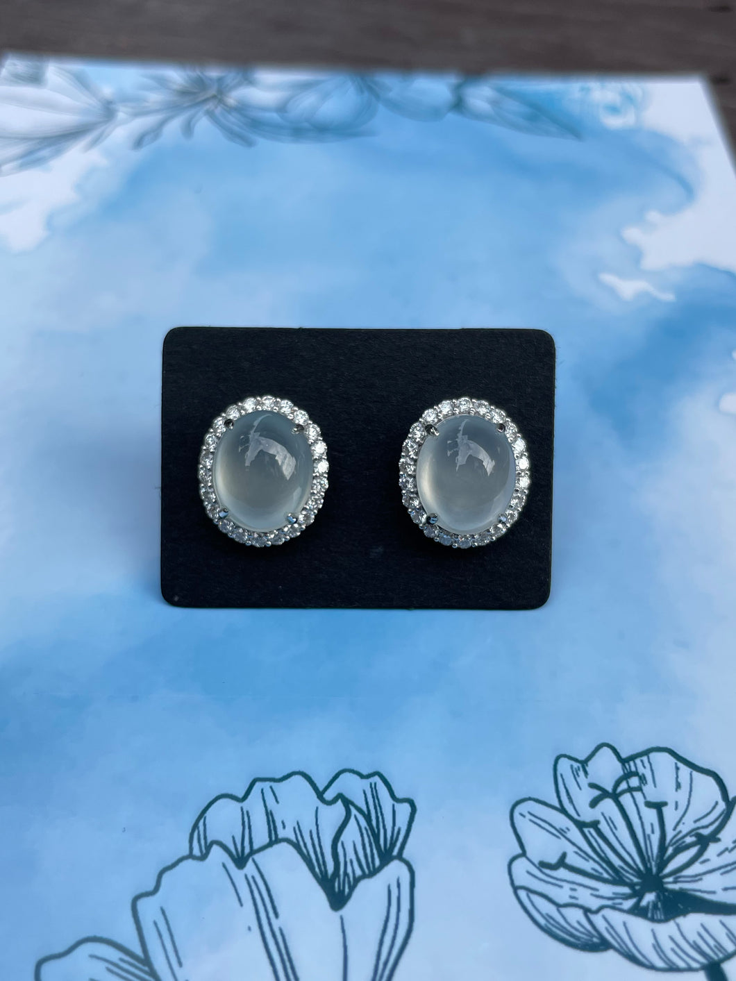Icy Jadeite Cabochon Earrings (NJE020)