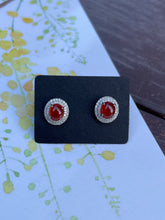 Load image into Gallery viewer, Orangy Red Jade Cabochon Earrings (NJE026)

