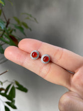 Load image into Gallery viewer, Orangy Red Jade Cabochon Earrings (NJE026)
