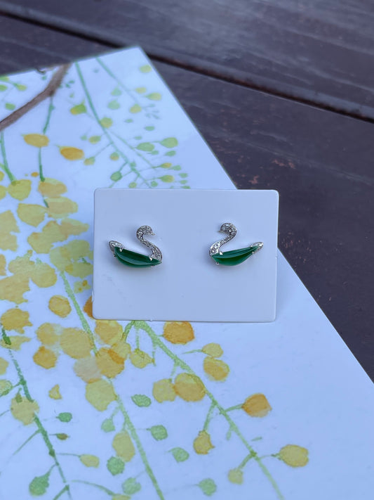 Green Jade Earrings - Swans (NJE027)