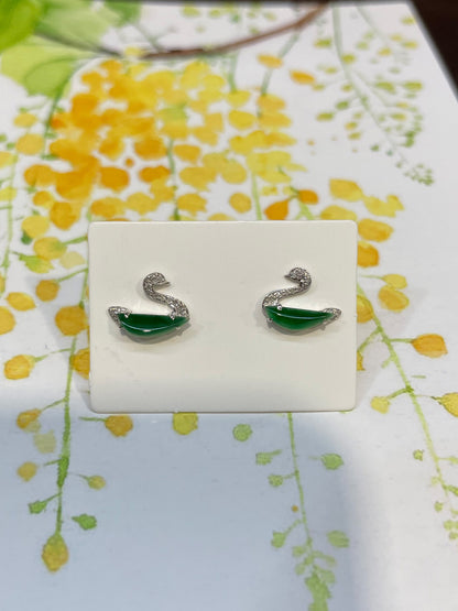 Green Jade Earrings - Swans (NJE027)