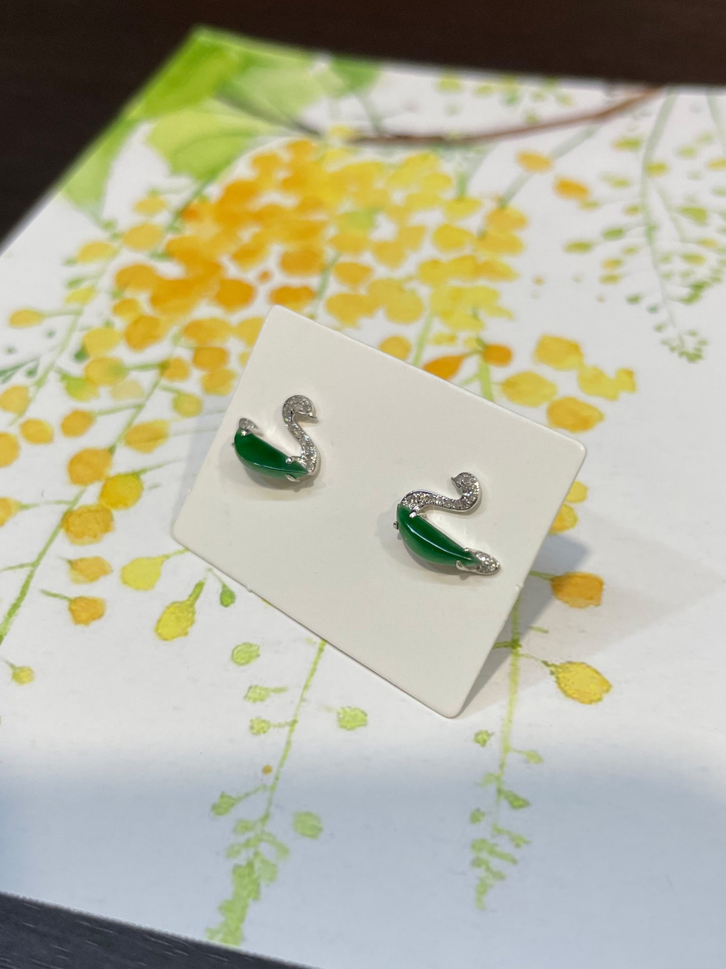 Green Jade Earrings - Swans (NJE027)