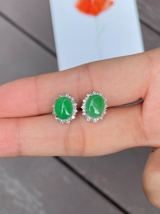 Green Jade Cabochon Earrings (NJE029)