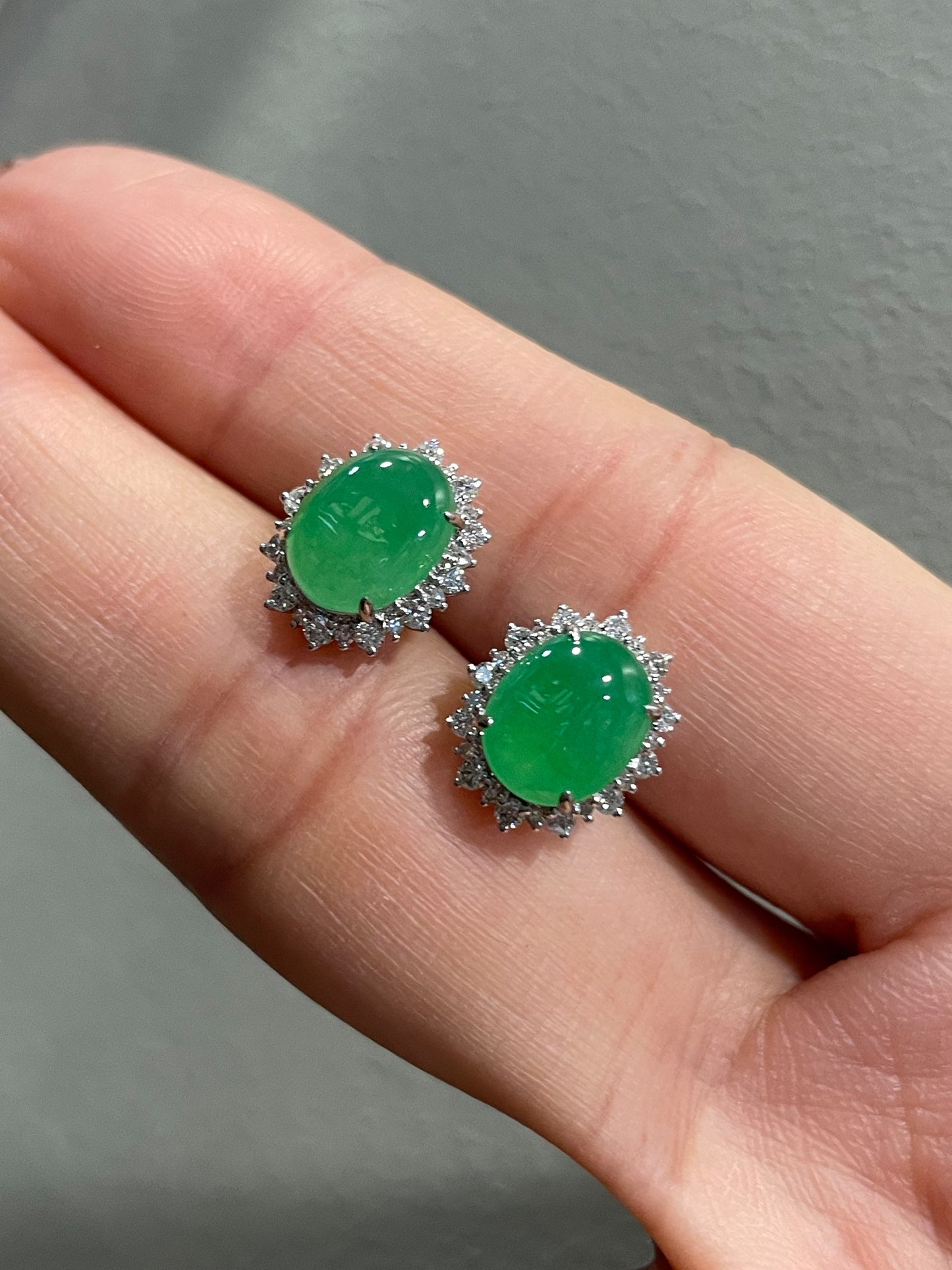 Green Jade Cabochon Earrings (NJE029)