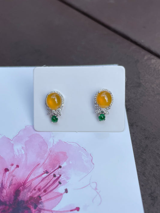 Icy Yellow Jade Cabochon Earrings (NJE030)