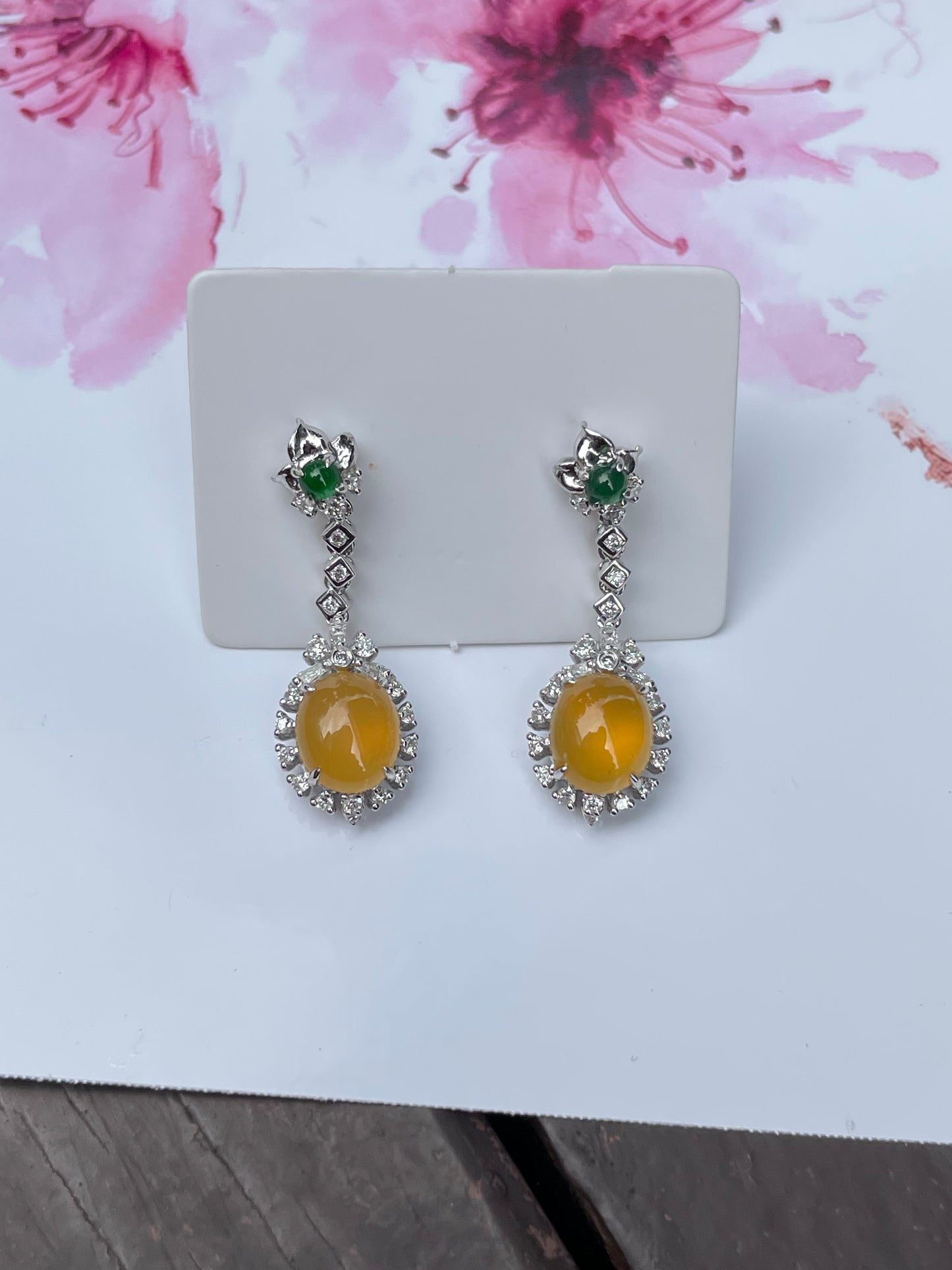 Icy Yellow Jade Cabochon Earrings (NJE032)