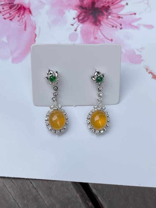 Icy Yellow Jade Cabochon Earrings (NJE032)