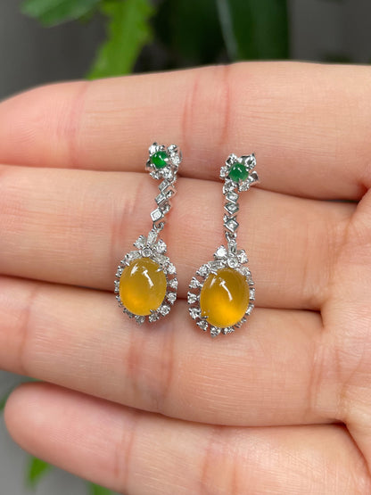 Icy Yellow Jade Cabochon Earrings (NJE032)