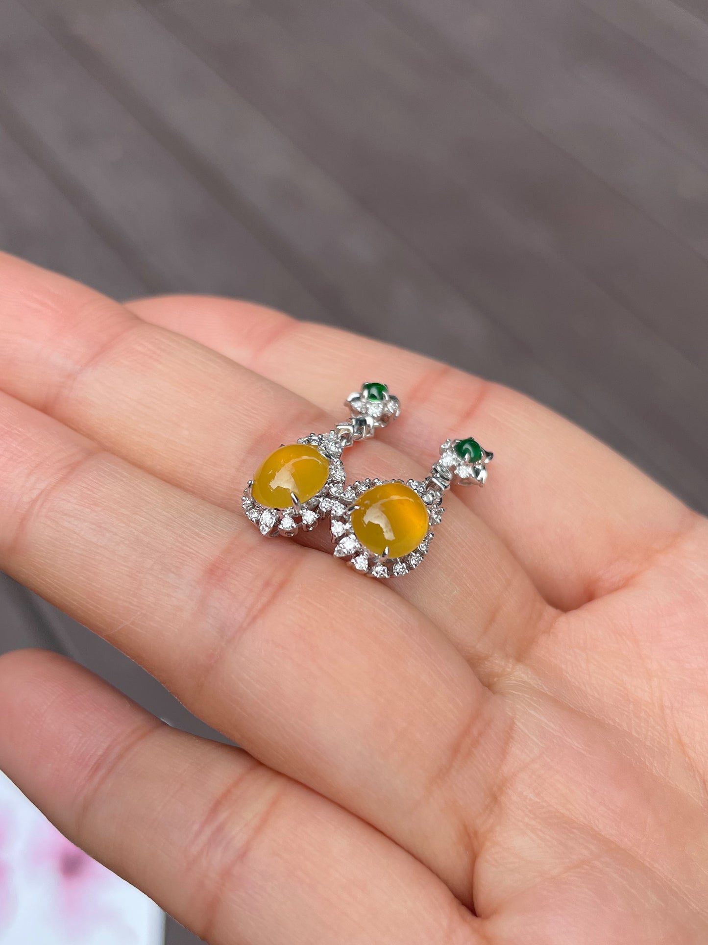 Icy Yellow Jade Cabochon Earrings (NJE032)