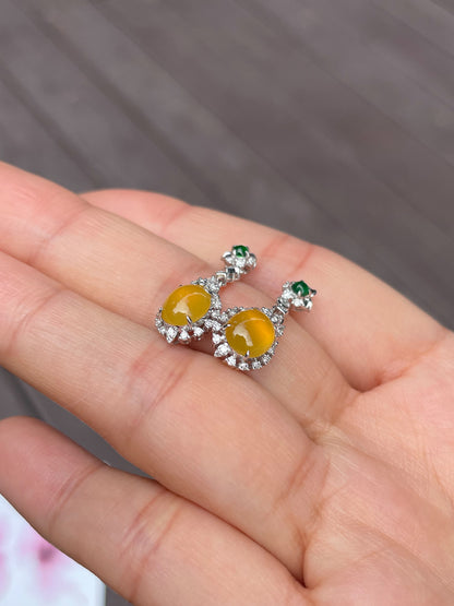 Icy Yellow Jade Cabochon Earrings (NJE032)