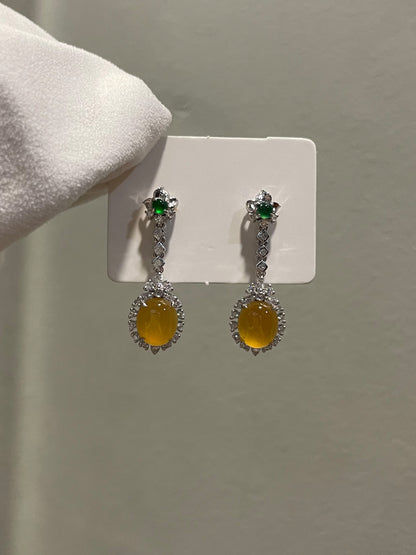 Icy Yellow Jade Cabochon Earrings (NJE032)